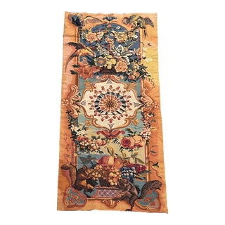 French Needlepoint Wall Tapestry / Runner W/ Squirrel / Bird / Floral Motif For Sale