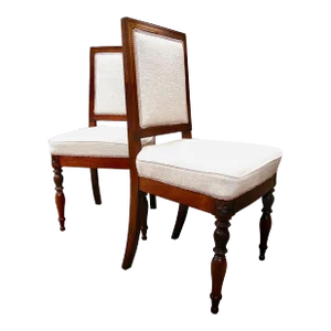 Pair of Petite French Walnut Slipper Chairs With Square Backs, 19th Century