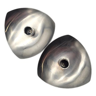 Stelton Denmark Danish Modern Stainless Taper Candle Holder Pair 3.25" For Sale
