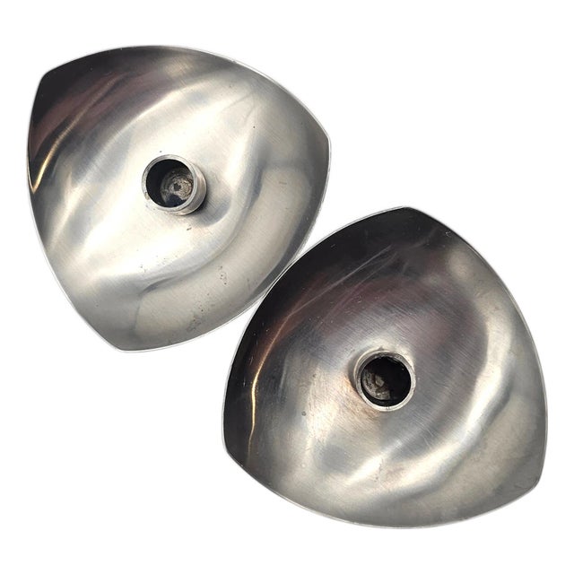 Stelton Denmark Danish Modern Stainless Taper Candle Holder Pair 3.25" For Sale