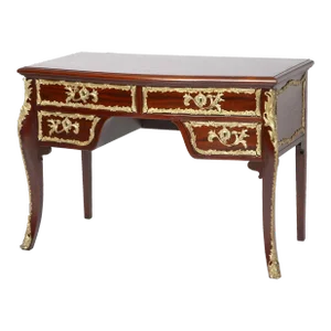Antique French Louis XVI Style Mahogany Bureau Plat With Ormolu Bronze Mounts