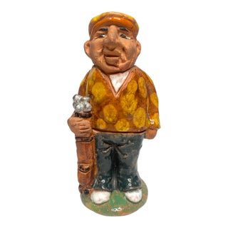 Traditional Golfer Handmade Terra Cotta Table Top Sculpture For Sale