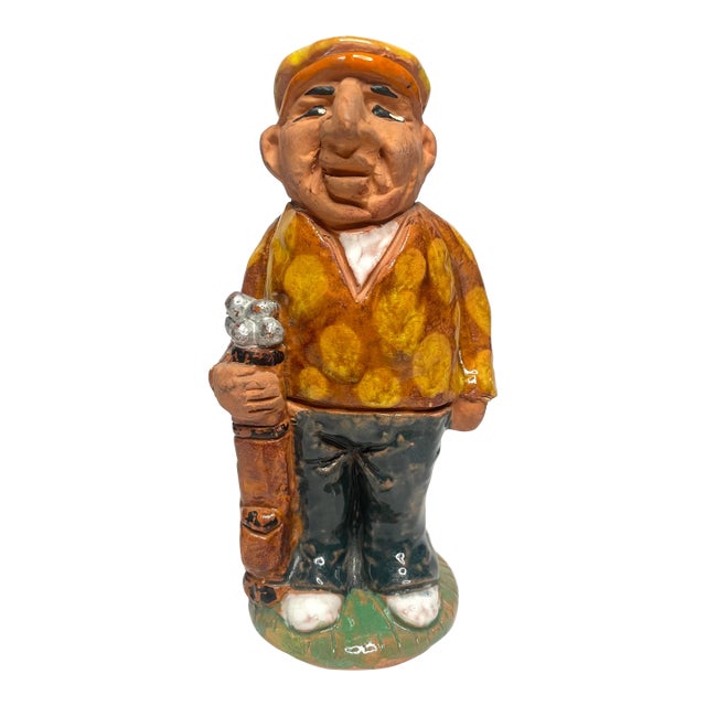 Traditional Golfer Handmade Terra Cotta Table Top Sculpture For Sale