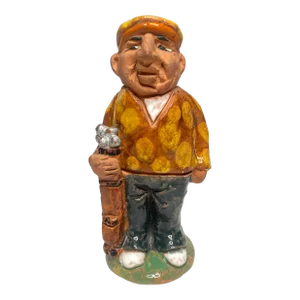 Vintage Golfer Terra Cotta Table Top Handmade Sculpture