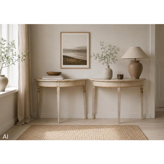 Antique Swedish Neoclassical Demi-Lune Tables, Set of 2 For Sale - Image 11 of 12