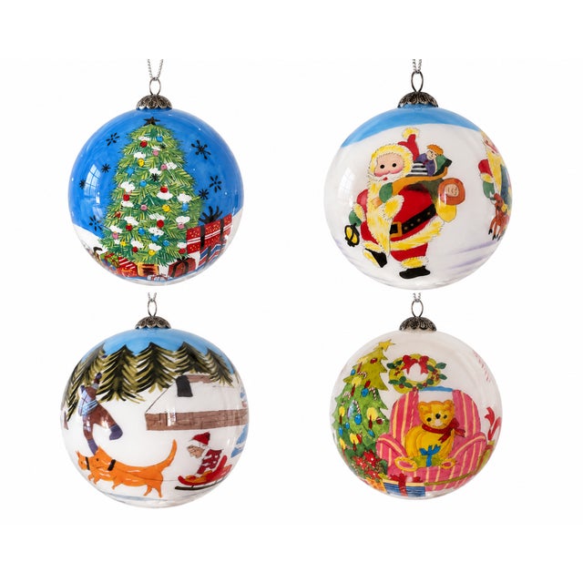 Hand-Painted Blown Glass Christmas Ornaments, Eastern Europe, 1950s, Set of 4 For Sale - Image 9 of 9