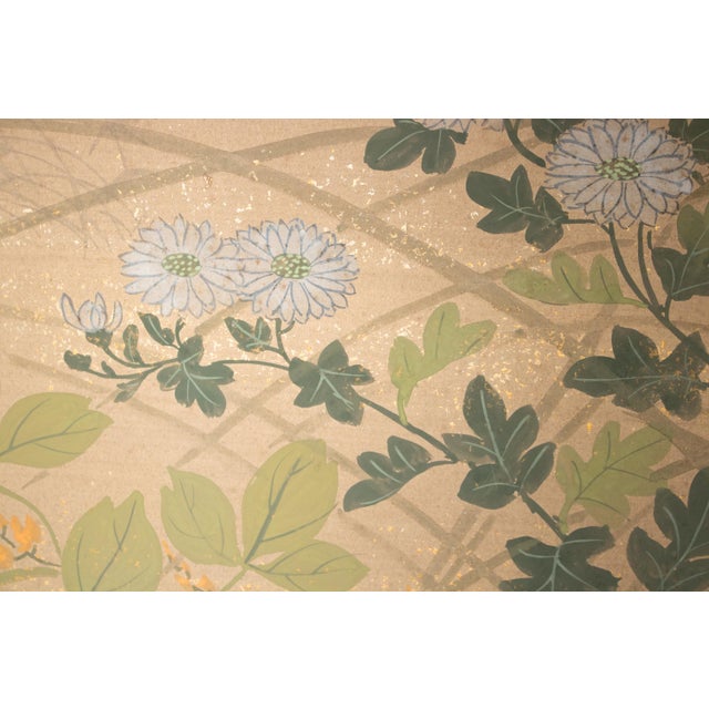 "Autumn Flowers" by Hideka, 24k Gold 1970s Showa Era Yamato-E Japanese Byobu Screen For Sale - Image 10 of 18
