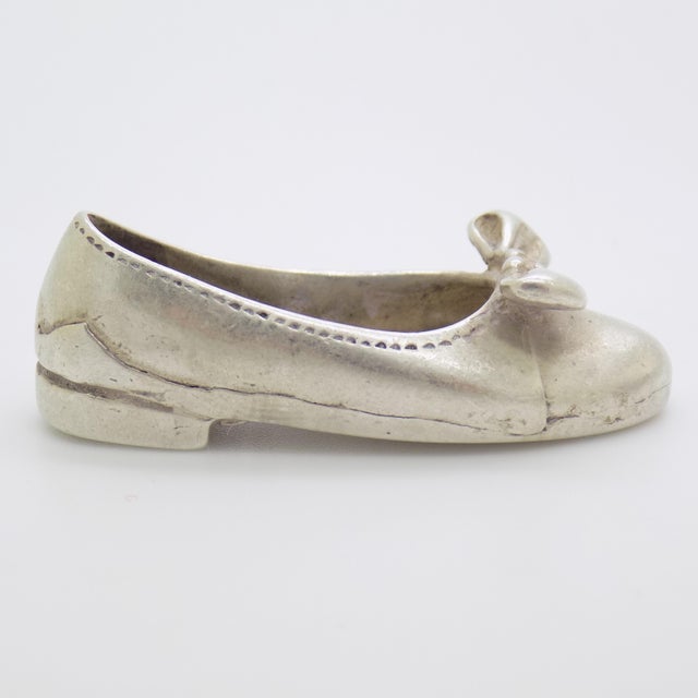 Vintage Italian Handmade Silver Shoe With Ribbon Dollhouse Miniature Collectible For Sale - Image 4 of 10