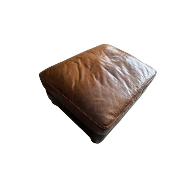 2010s Rh Original Lancaster Leather Ottoman in Cocoa/Down For Sale - Image 5 of 8