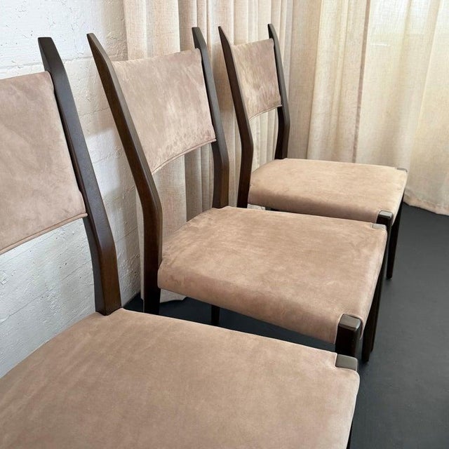 Wood Mid-Century Modern Mahogany and Suede Dining Chairs by Paul McCobb for Calvin For Sale - Image 7 of 11