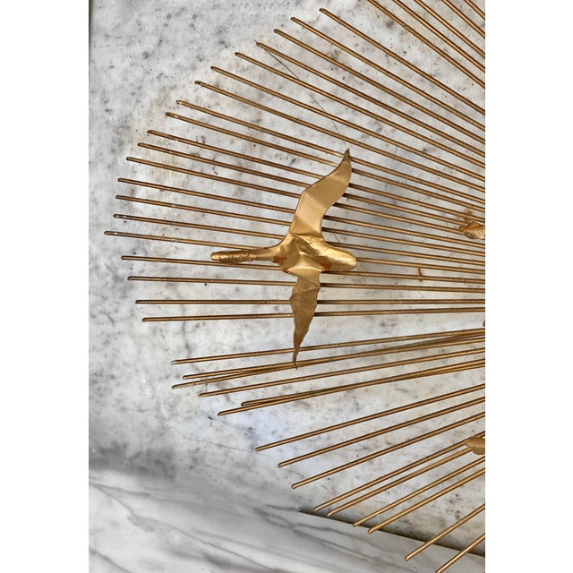 MidCentury Brass Sunburst Birds in Flight Wall Sculpture by William