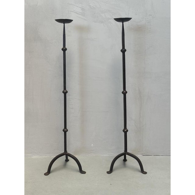 Metal Vintage Brutalist Iron Floor Candleholders, Set of 2 For Sale - Image 7 of 10