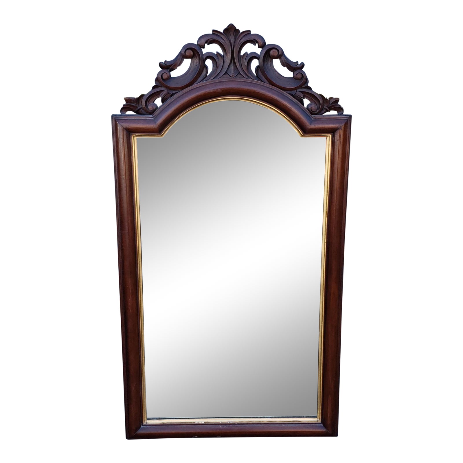 Antique Mahogany Victorian Era Hanging Wall Mirror Looking Glass