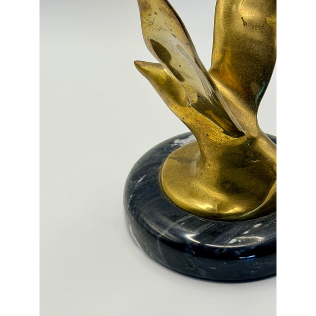 Vintage Mid-Century Modern Brass Seagulls in Flight Sculpture on Marble Base For Sale - Image 4 of 6