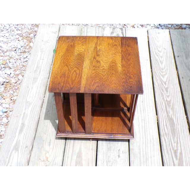 Antique Mission Era Solid Oak Desktop Revolving Bookcase For Sale - Image 10 of 16