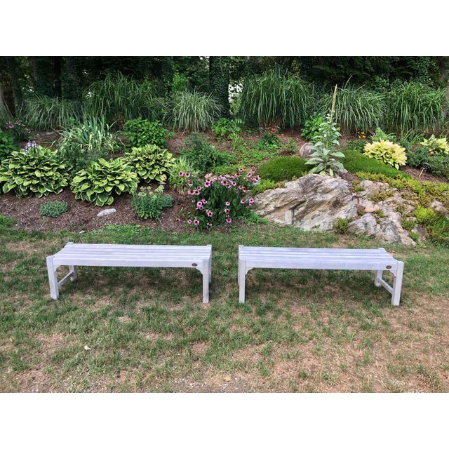 Pair of Bleached Outdoor Teak Benches | Chairish