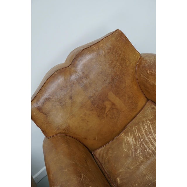 French Cognac Moustache Back Leather Club Chairs, 1940s, Set of 2 For Sale - Image 17 of 18
