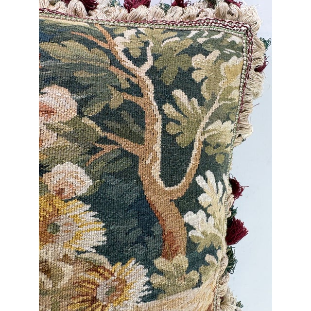 Vintage Hand Woven Tasseled Aubusson Tapestry Pillow For Sale In Philadelphia - Image 6 of 11
