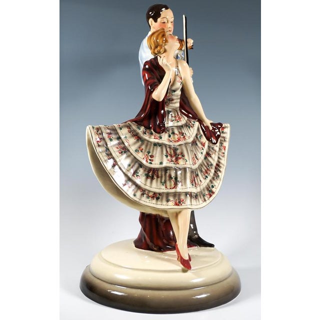 Large Vienna Group Dancer with Violinist by Josef Lorenzl for Goldscheider, 1930 For Sale - Image 4 of 10
