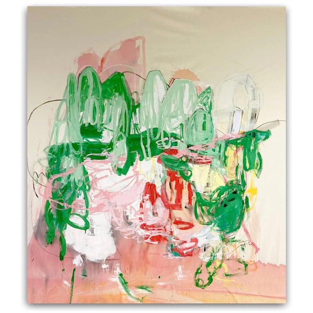 Contemporary Abstract Mixed Media on Raw Canvas Painting "Evergreen" by