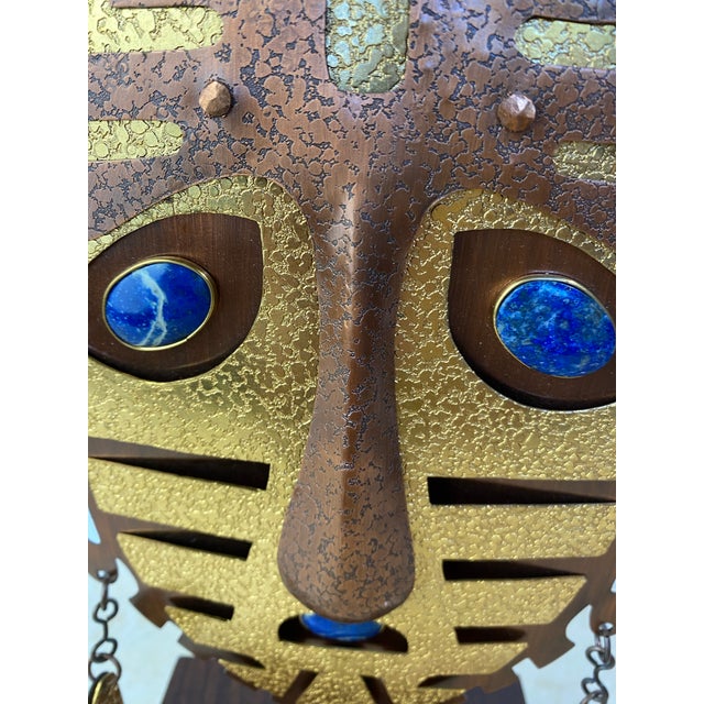Vintage Christian Luis Gómez Chile Brass & Copper Mask Sculpture, Lapis Lazuli For Sale - Image 11 of 11