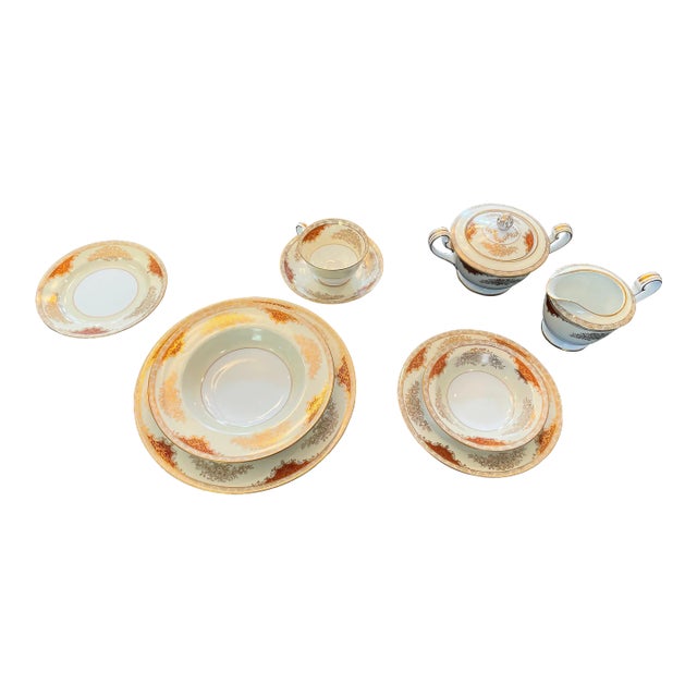 Circa 1940s Vintage Noritake Gold Morimura Fine China Dinnerware Set - 91 Pieces For Sale