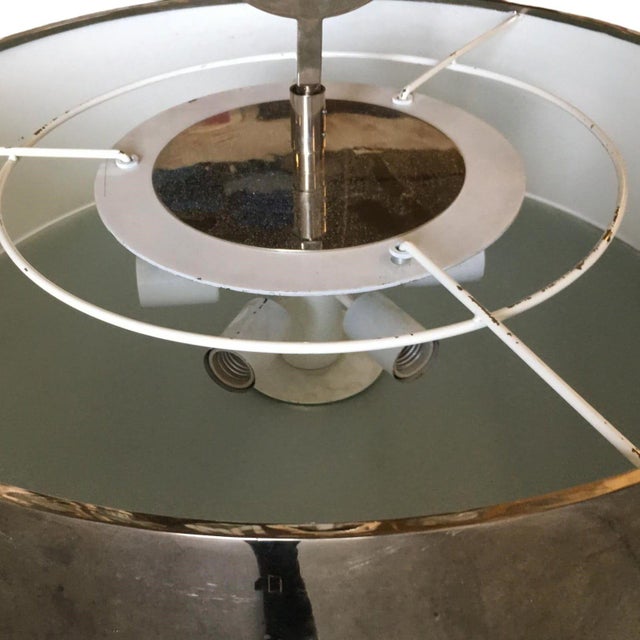 Metal 1960s Chrome Drum Chandelier With Frosted Glass Shade For Sale - Image 7 of 10