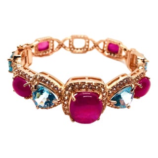Bochic “Capri” Vintage Ruby, Sapphire & Blue Topaz - 18K Gold & Silver For Sale