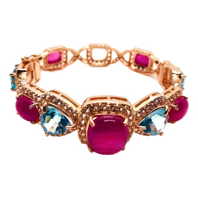 Bochic “Capri” Vintage Ruby, Sapphire & Blue Topaz - 18K Gold & Silver For Sale