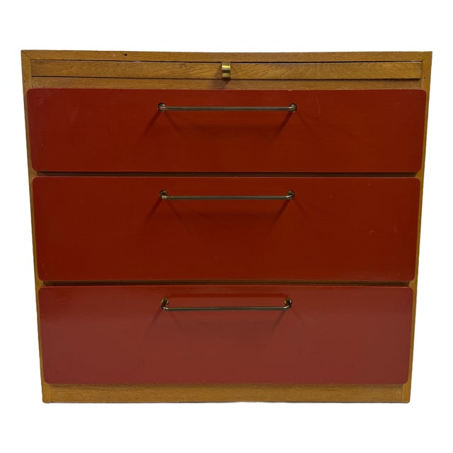 Red Chest of Drawers with Pull Out Slide from Heals, 1960s For Sale