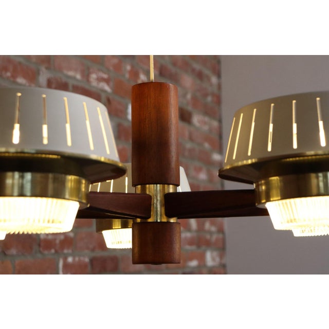Wood Mid-Century American Modern Walnut and Brass Chandelier Pendant by Imperialites For Sale - Image 7 of 18