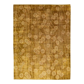 Modern Spanish Style Handmade Golden Allover Motif Wool Rug For Sale