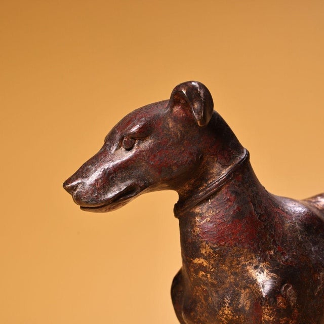 Bronze Vintage Chinese Bronze Standing Hunting Dog With Gilded Patina For Sale - Image 8 of 9