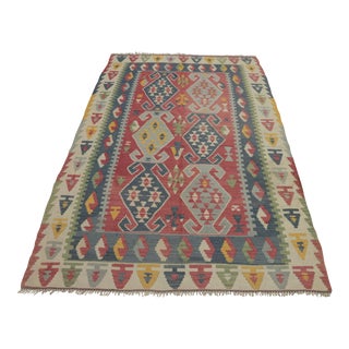 1960s Tribal Blue Hand Knotted Kilim Rug For Sale