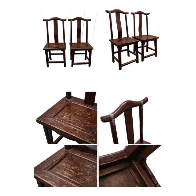 Pair of Vintage Chinese Yoke-Back Hardwood Side Chairs, Mid-20th Century For Sale