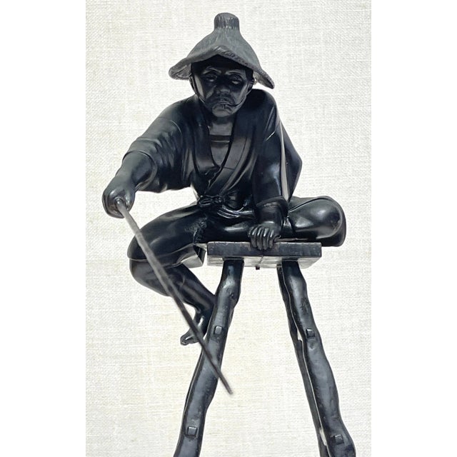 Meiji Bronze Fisherman Okimono, Sealed Masatsune Saku For Sale In West Palm - Image 6 of 12