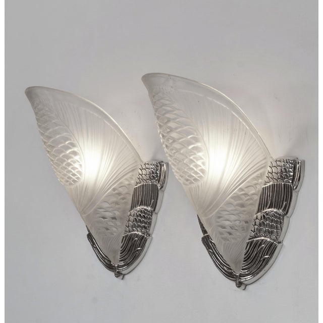 1930s French Art Deco Wall Sconces by Degue France - a Pair For Sale - Image 6 of 12