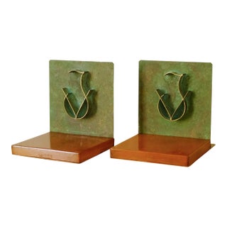 1930s Swedish Metal and Wooden Bookends For Sale