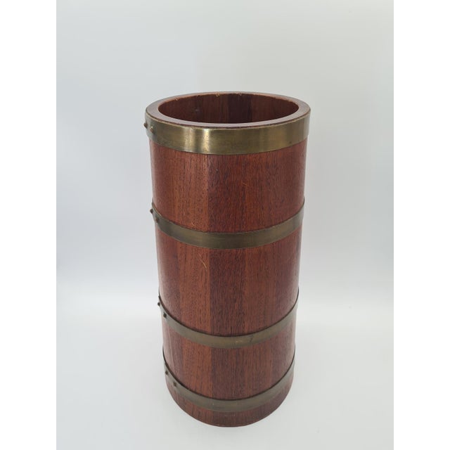Mid-Century Modern Campanian Wooden Umbrella Stand with Brass Fittings, 1960s For Sale - Image 3 of 12