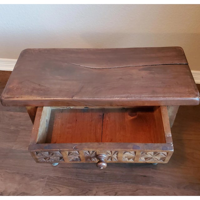 Brown 19th Century Spanish Baroque Carved Walnut End Table Nightstand Bench Stool For Sale - Image 8 of 13
