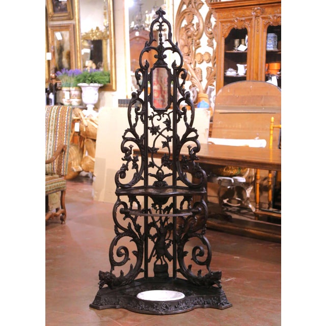 Black 19th C. French Gothic Revival Iron Corner Hall Stand in the Manner of Corneau For Sale - Image 8 of 16