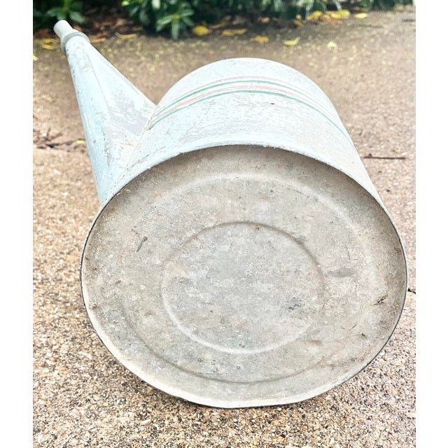 1940s Vintage Painted Striped Farmhouse Galvanized Garden Watering Can For Sale - Image 10 of 10