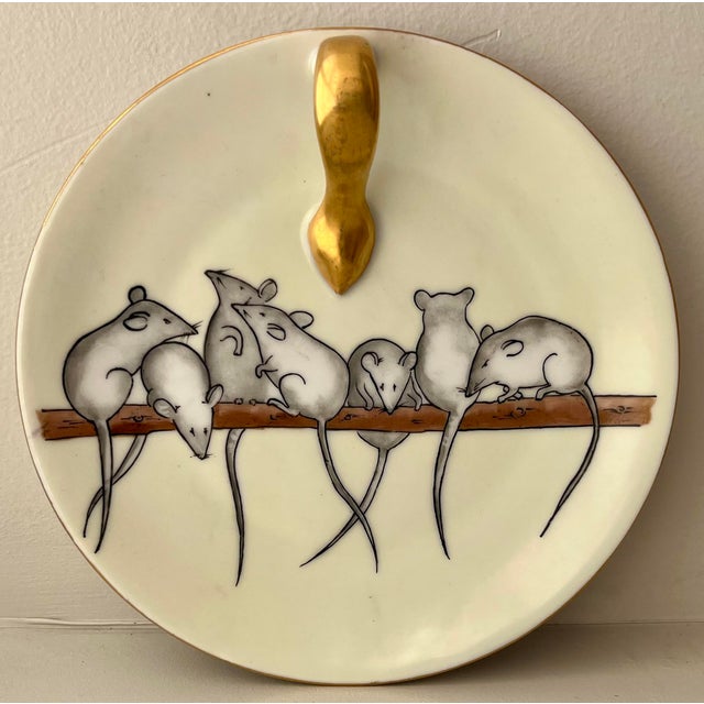 Antique Early 20th Century Arts & Crafts J & C Bavaria Porcelain Lemon Server Dish With Hand Painted Mice by Hecklin Studio Mpls. Circa 1920 For Sale - Image 4 of 9