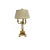Three-light table lamp in bronze and white marble, body chiseled with Empire motifs, resting on a tripod base, minor...