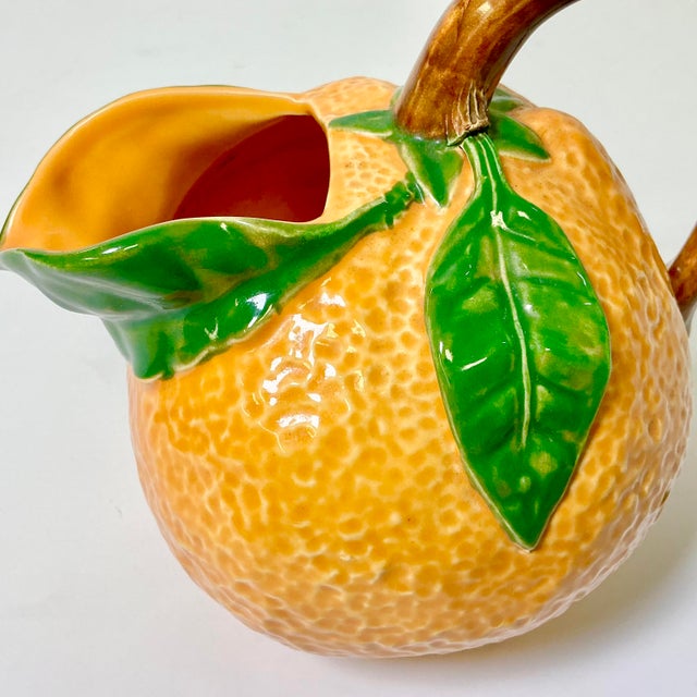 Mid 20th Century Coastal Boho Chic Hollywood Regency Majolica Trompe L’Oeil Orange Pitcher For Sale - Image 10 of 15