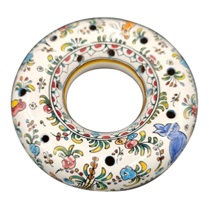 Vintage Portuguese Hand Painted Ceramic Circular Flower Frog Vase