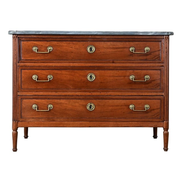French 19th Century Mahogany Louis XVI Commode with Marble Top For Sale