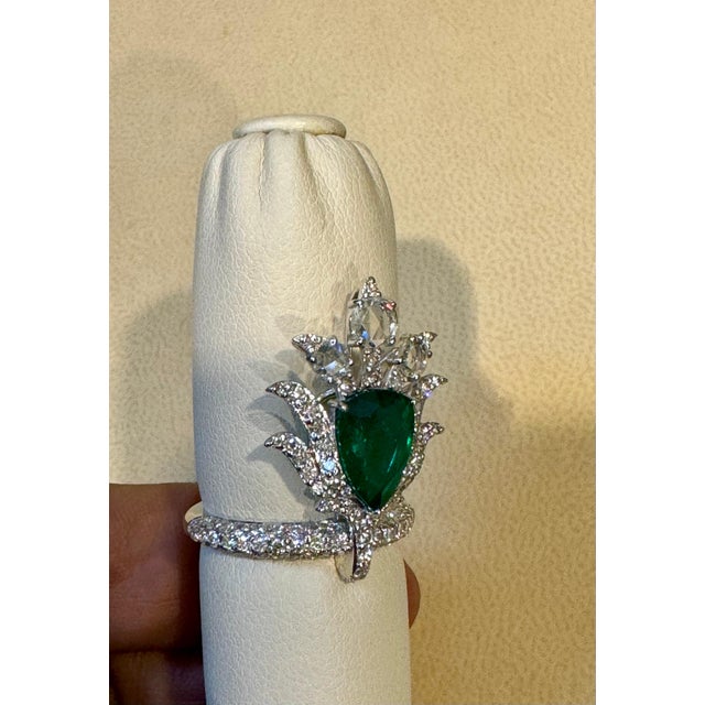 2 Ct Finest Zambian Pear Emerald & 2 Ct Diamond Ring in 18 Kt Gold Size 7 For Sale - Image 12 of 18