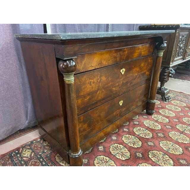 Wood 19th Century Empire Chest of Drawers with Marble Top, 1820 For Sale - Image 7 of 11