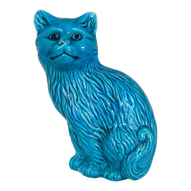 Vintage Chinese Blue Cat Figurine For Sale